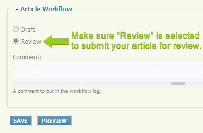 Article Workflow - Review radio button